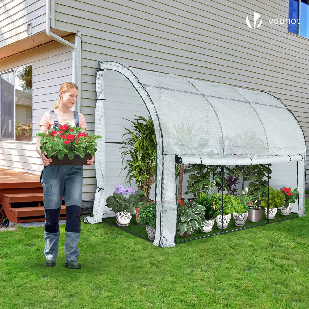 Serre d'hivernage murale adossée 300x100x180cm blanc - Bâche PE imperméable, anti-UV - Balcon, terrasse, jardin - Image 2
