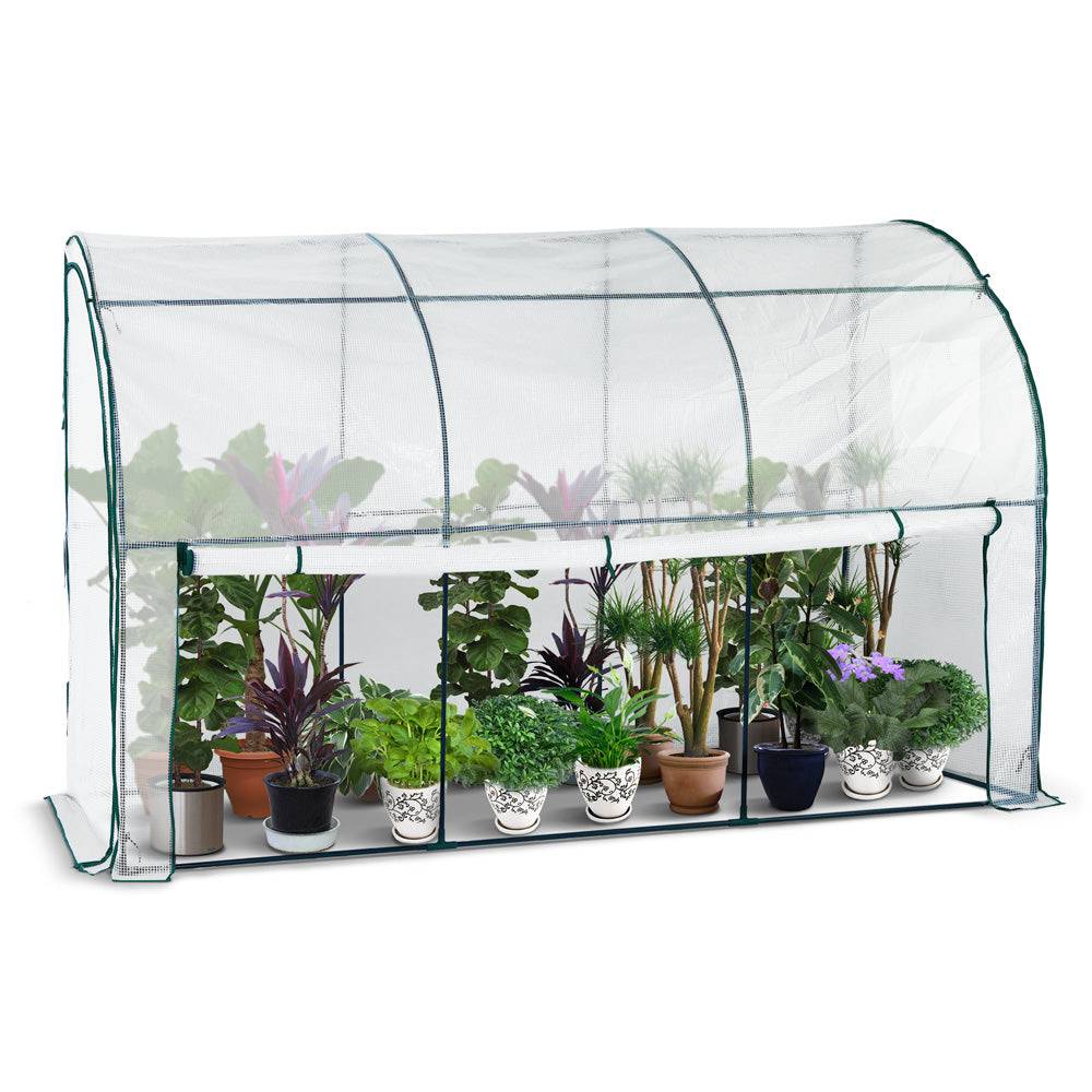 Serre d'hivernage murale adossée 300x100x180cm blanc - Bâche PE imperméable, anti-UV - Balcon, terrasse, jardin