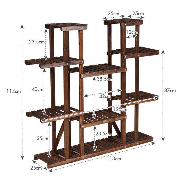 Helloshop26 - Étagère pour plantes en bois 9 tablettes pour 18 pots 125 x 25 x 114 cm charge 10kg par niveau terrasse jardin balcon salon - Imagen 3