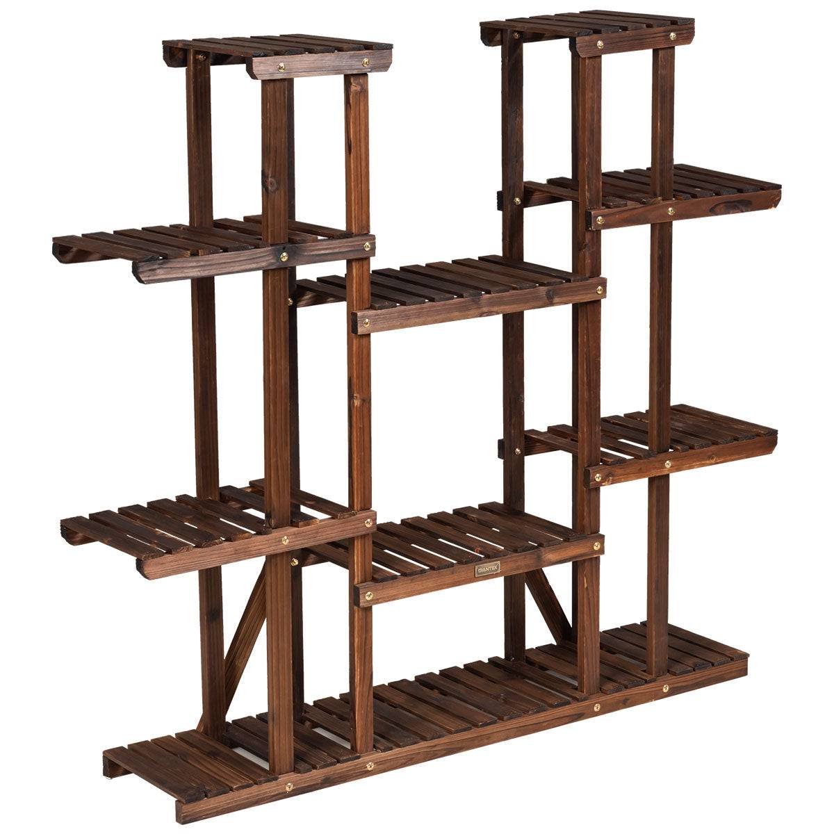 Helloshop26 - Étagère pour plantes en bois 9 tablettes pour 18 pots 125 x 25 x 114 cm charge 10kg par niveau terrasse jardin balcon salon - Imagen 1