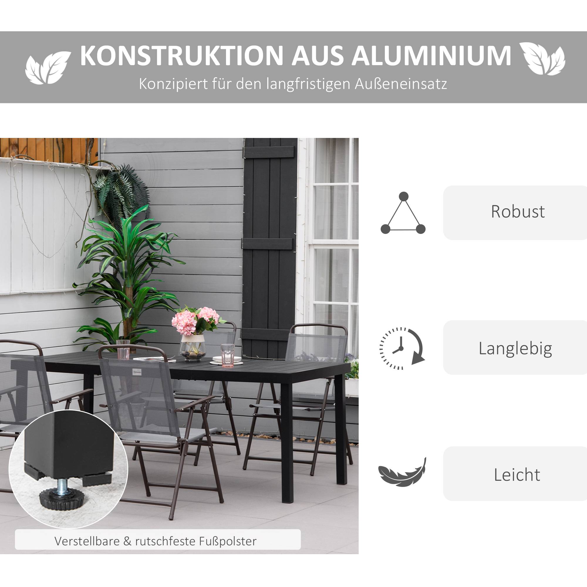 Table de jardin aluminium terrasse 8 personnes plateau imperméable noir 190x90 - ComfortXL Outdoor Living - Image 5