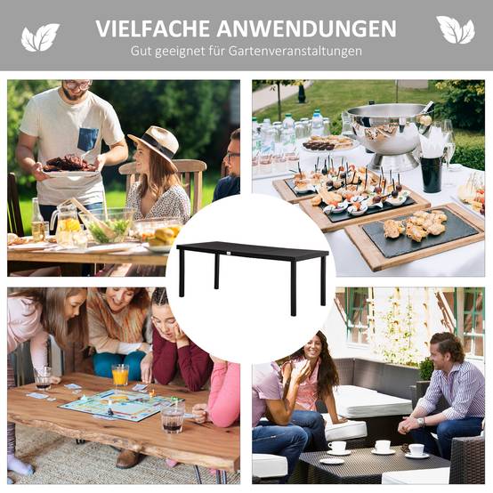 Table de jardin aluminium terrasse 8 personnes plateau imperméable noir 190x90 - ComfortXL Outdoor Living - Image 6