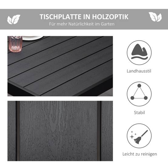 Table de jardin aluminium terrasse 8 personnes plateau imperméable noir 190x90 - ComfortXL Outdoor Living - Image 4