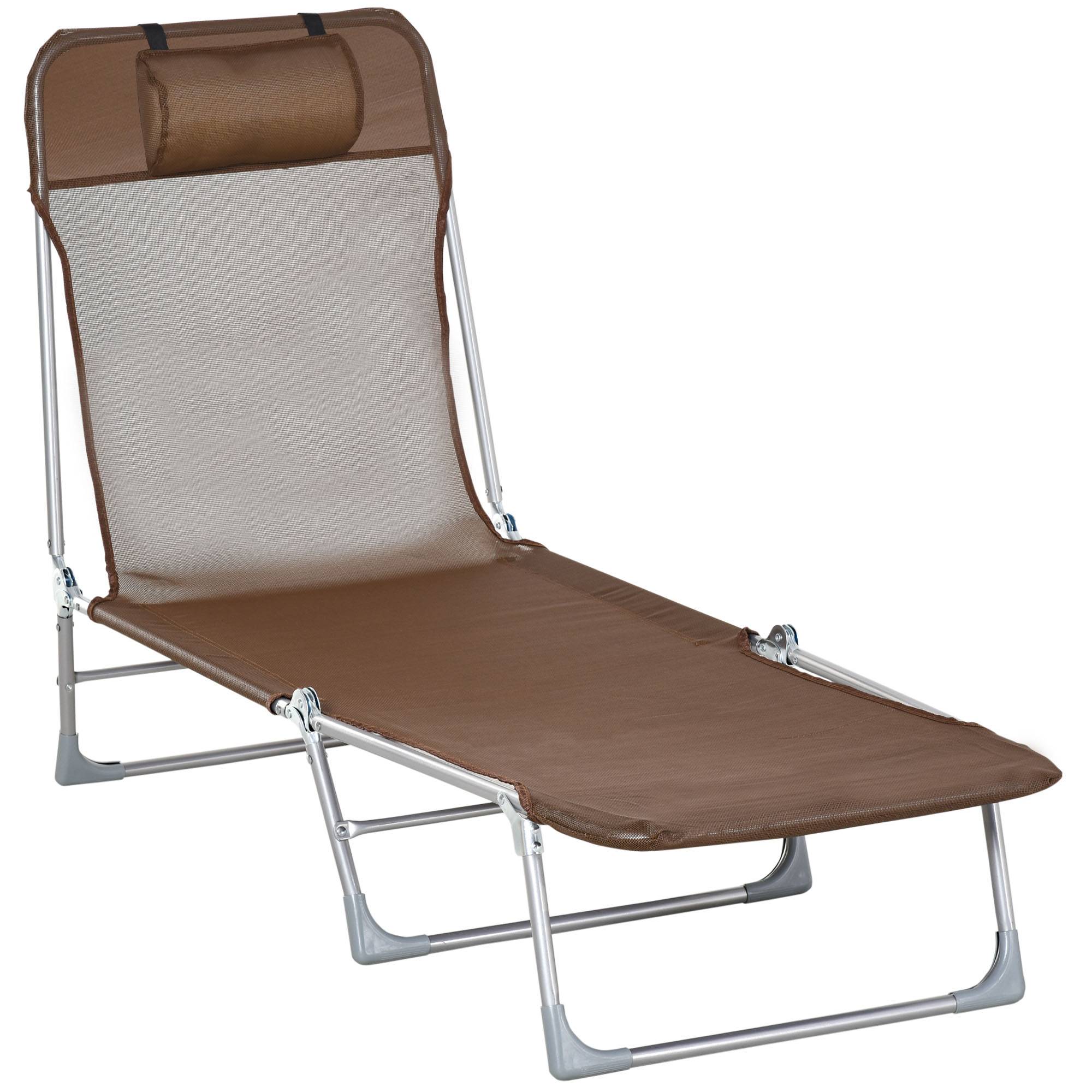 Outsunny - Bain de soleil transat pliable dossier réglable 5 positions acier teslin marron - Outsunny - Imagen 1