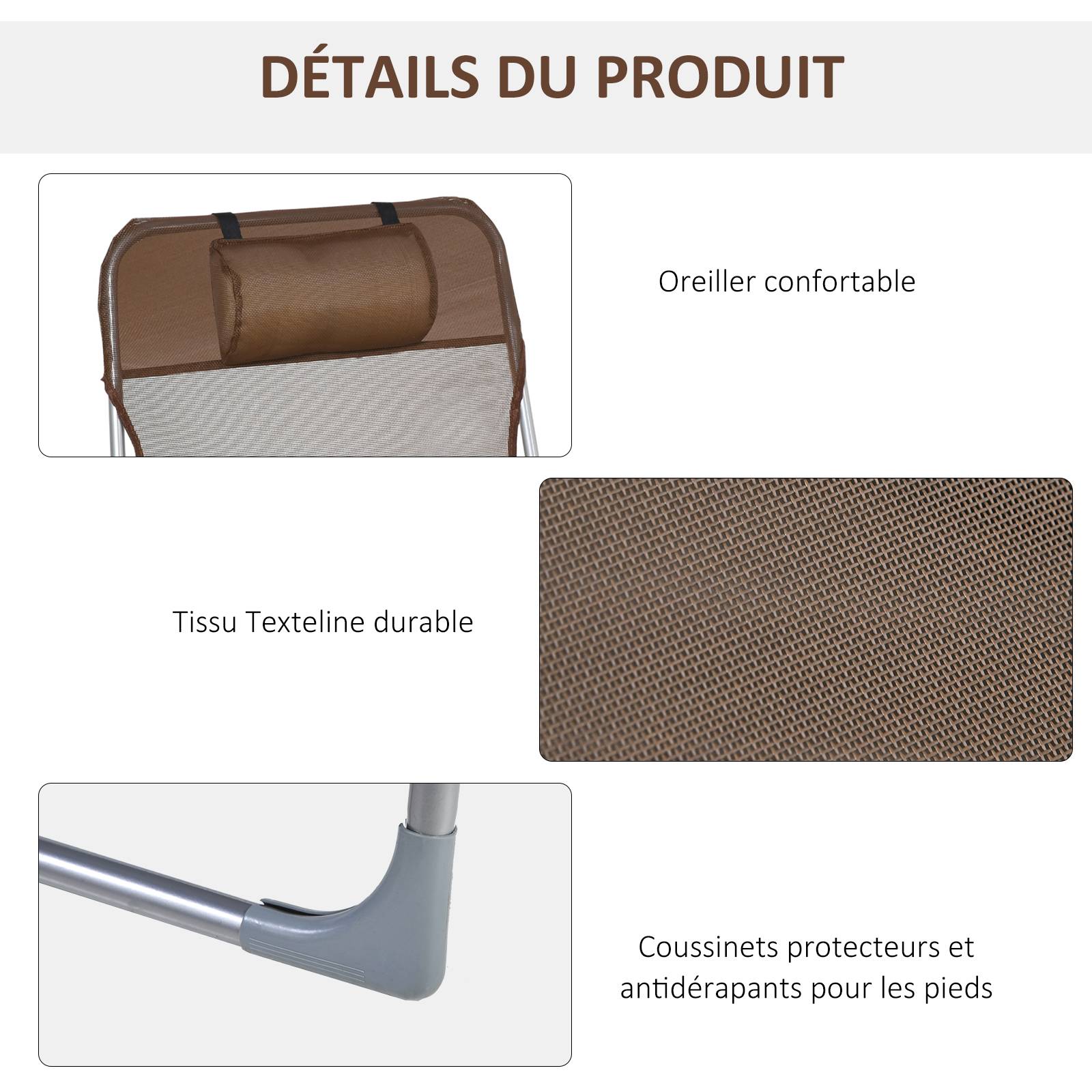 Outsunny - Bain de soleil transat pliable dossier réglable 5 positions acier teslin marron - Outsunny - Imagen 5