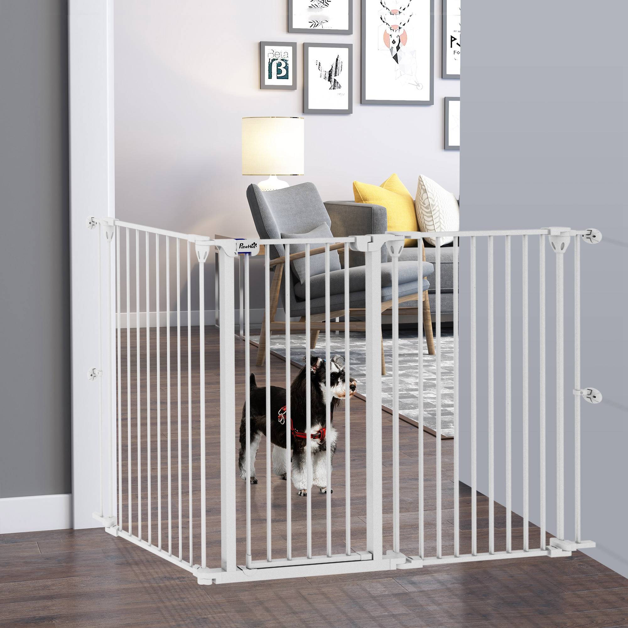 Sans Marque - Clôture pour animaux pliable en acier, 3 panneaux, double verrouillage et verrouillage auxiliaire, 206 x 90 cm, blanche - Image 4