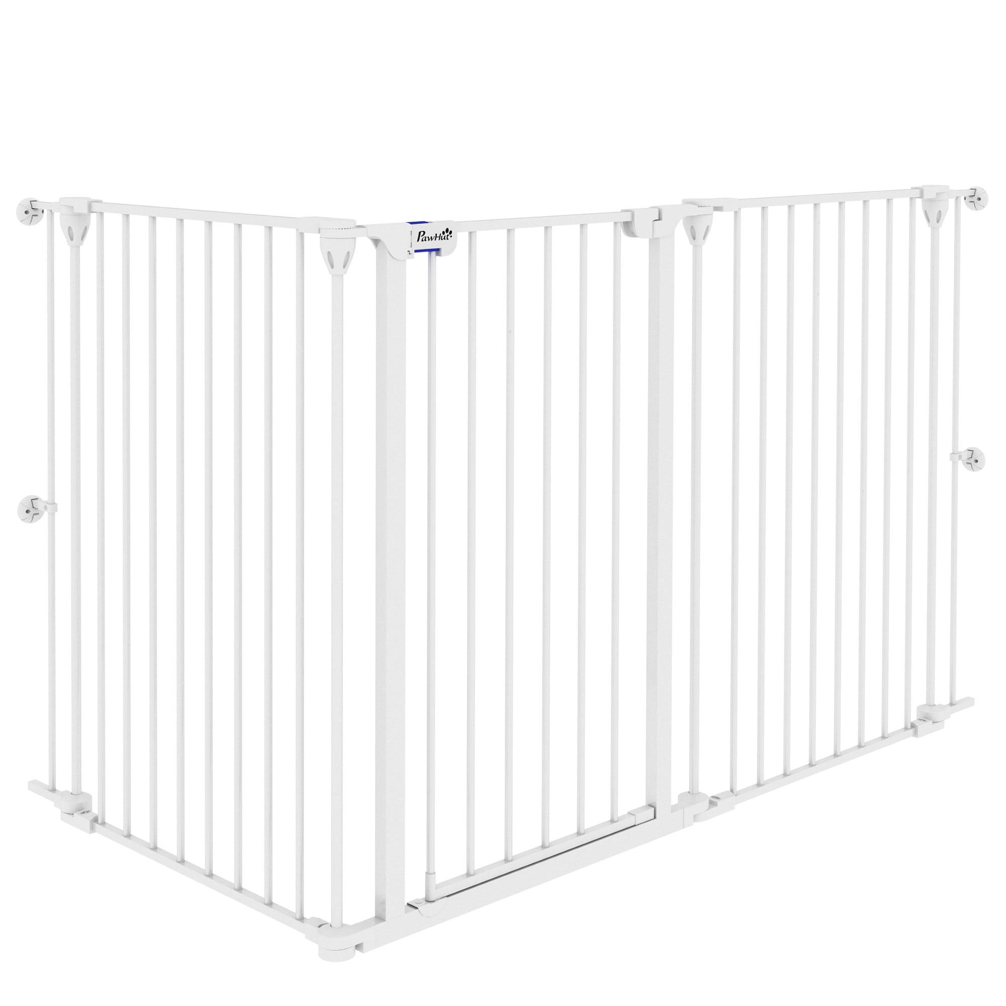 Sans Marque - Clôture pour animaux pliable en acier, 3 panneaux, double verrouillage et verrouillage auxiliaire, 206 x 90 cm, blanche - Image 2