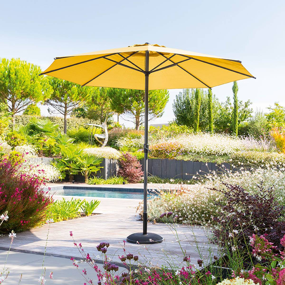 Hesperide - Parasol droit rond "Loompa" jaune moutarde 3m en aluminium Hespéride - Imagen 6