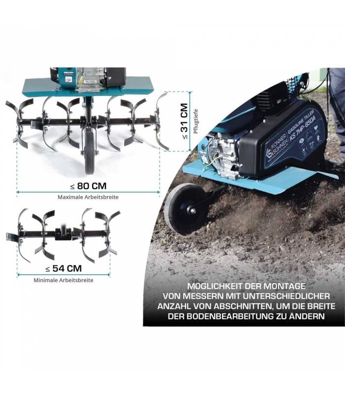 Motobineuse thermique compacte 212cc, largeur de labourage 80 cm - Könner Söhnen KS 7HP-850A - Image 2
