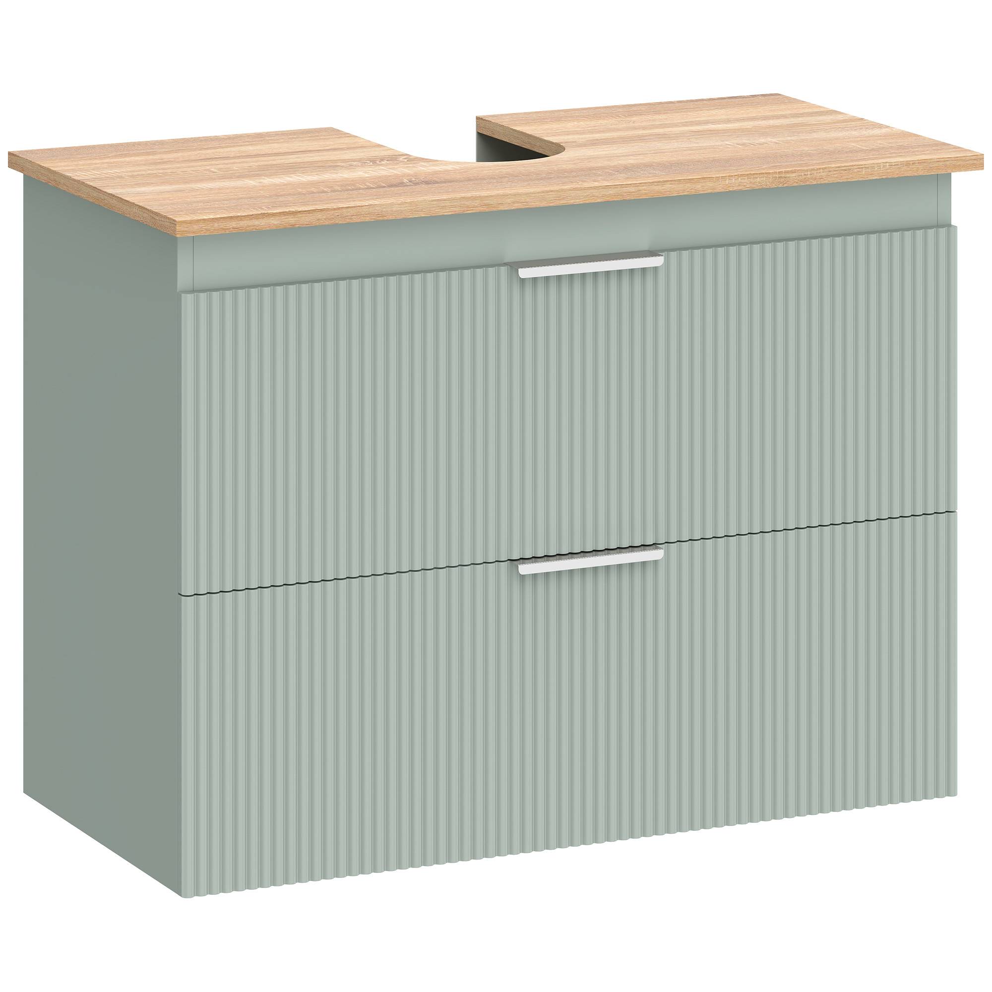 Sans Marque - Meuble sous lavabo salle bain 2 tiroirs style moderne 80x40x60 cm vert bois naturel - Image 1