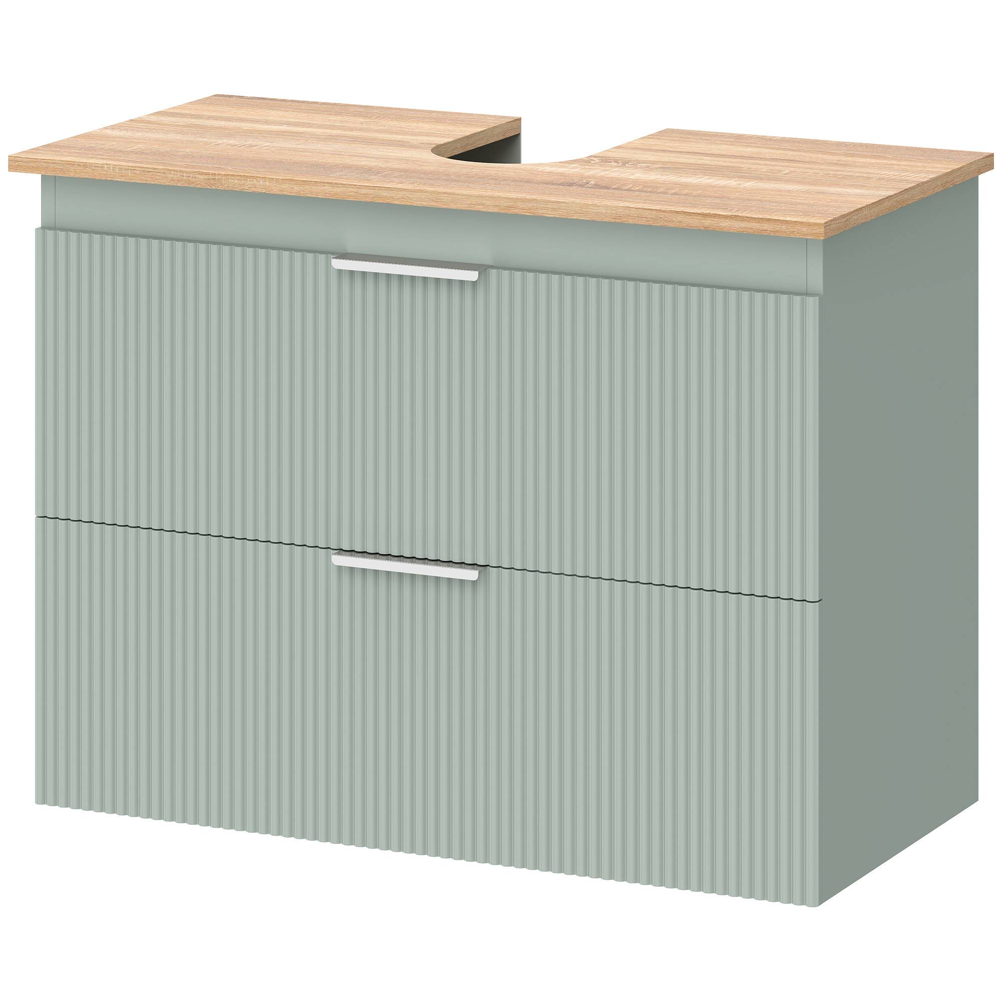 Sans Marque - Meuble sous lavabo salle bain 2 tiroirs style moderne 80x40x60 cm vert bois naturel - Image 2