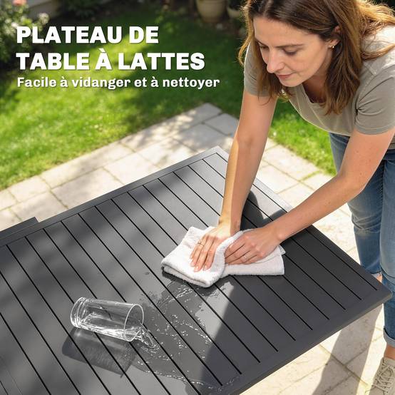Table à manger extensible Aluminium Repas 6 à 10 personnes Rallonge intégrée 270cm Gris - ComfortXL Outdoor Living - Image 8