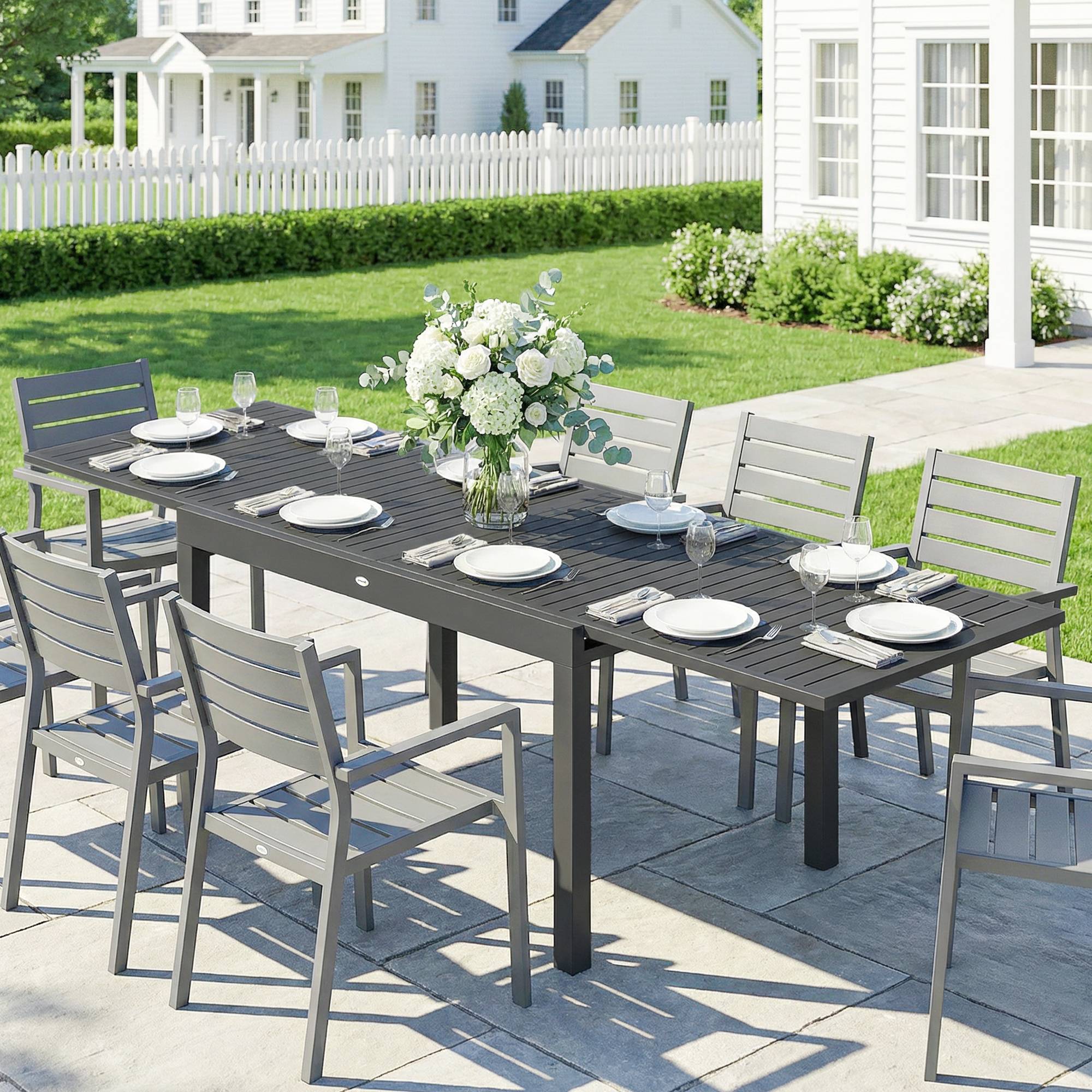 Table à manger extensible Aluminium Repas 6 à 10 personnes Rallonge intégrée 270cm Gris - ComfortXL Outdoor Living - Image 4