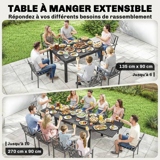 Table à manger extensible Aluminium Repas 6 à 10 personnes Rallonge intégrée 270cm Gris - ComfortXL Outdoor Living - Image 6