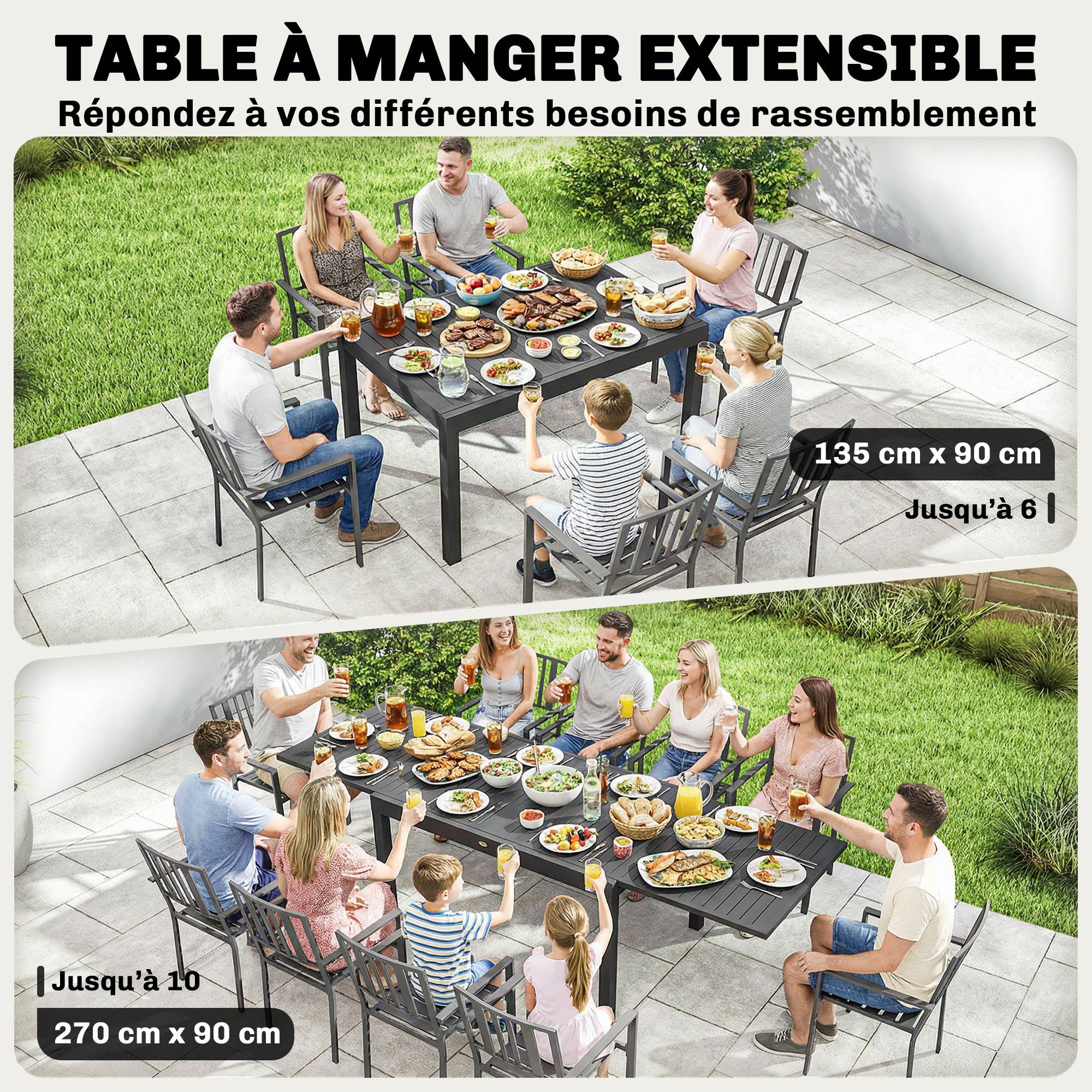 Table à manger extensible Aluminium Repas 6 à 10 personnes Rallonge intégrée 270cm Gris - ComfortXL Outdoor Living - Image 6