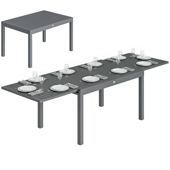 Table à manger extensible Aluminium Repas 6 à 10 personnes Rallonge intégrée 270cm Gris - ComfortXL Outdoor Living - Image 1