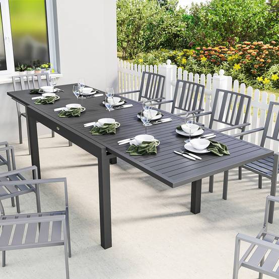 Table à manger extensible Aluminium Repas 6 à 10 personnes Rallonge intégrée 270cm Gris - ComfortXL Outdoor Living - Image 3