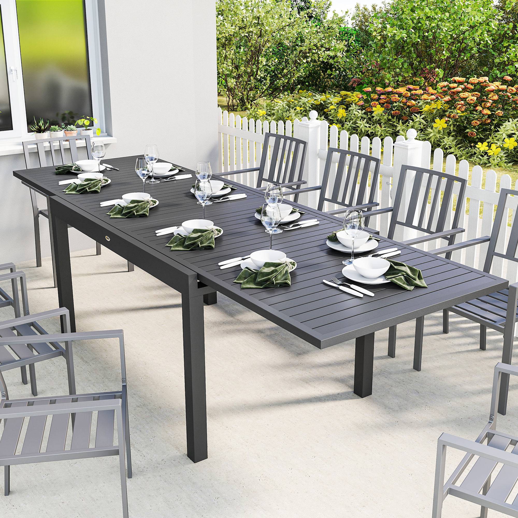 Table à manger extensible Aluminium Repas 6 à 10 personnes Rallonge intégrée 270cm Gris - ComfortXL Outdoor Living - Image 3