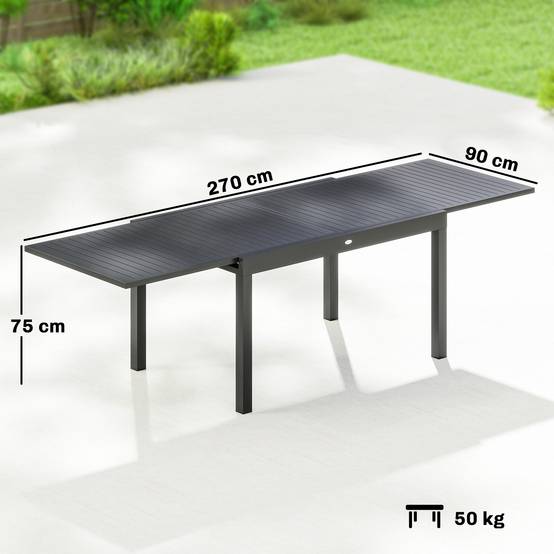 Table à manger extensible Aluminium Repas 6 à 10 personnes Rallonge intégrée 270cm Gris - ComfortXL Outdoor Living - Image 5