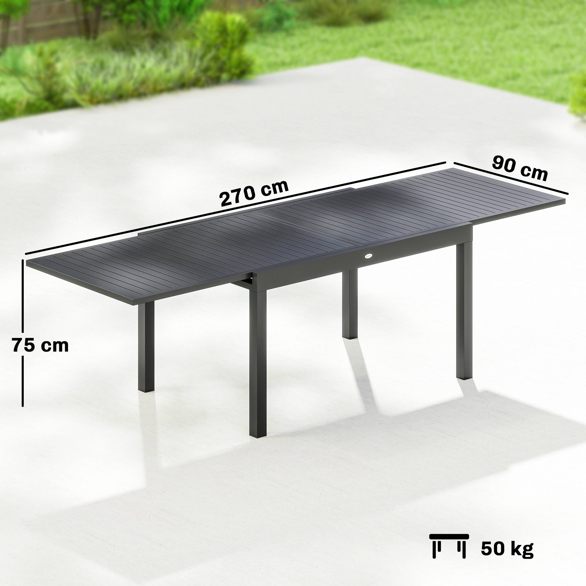 Table à manger extensible Aluminium Repas 6 à 10 personnes Rallonge intégrée 270cm Gris - ComfortXL Outdoor Living - Image 5