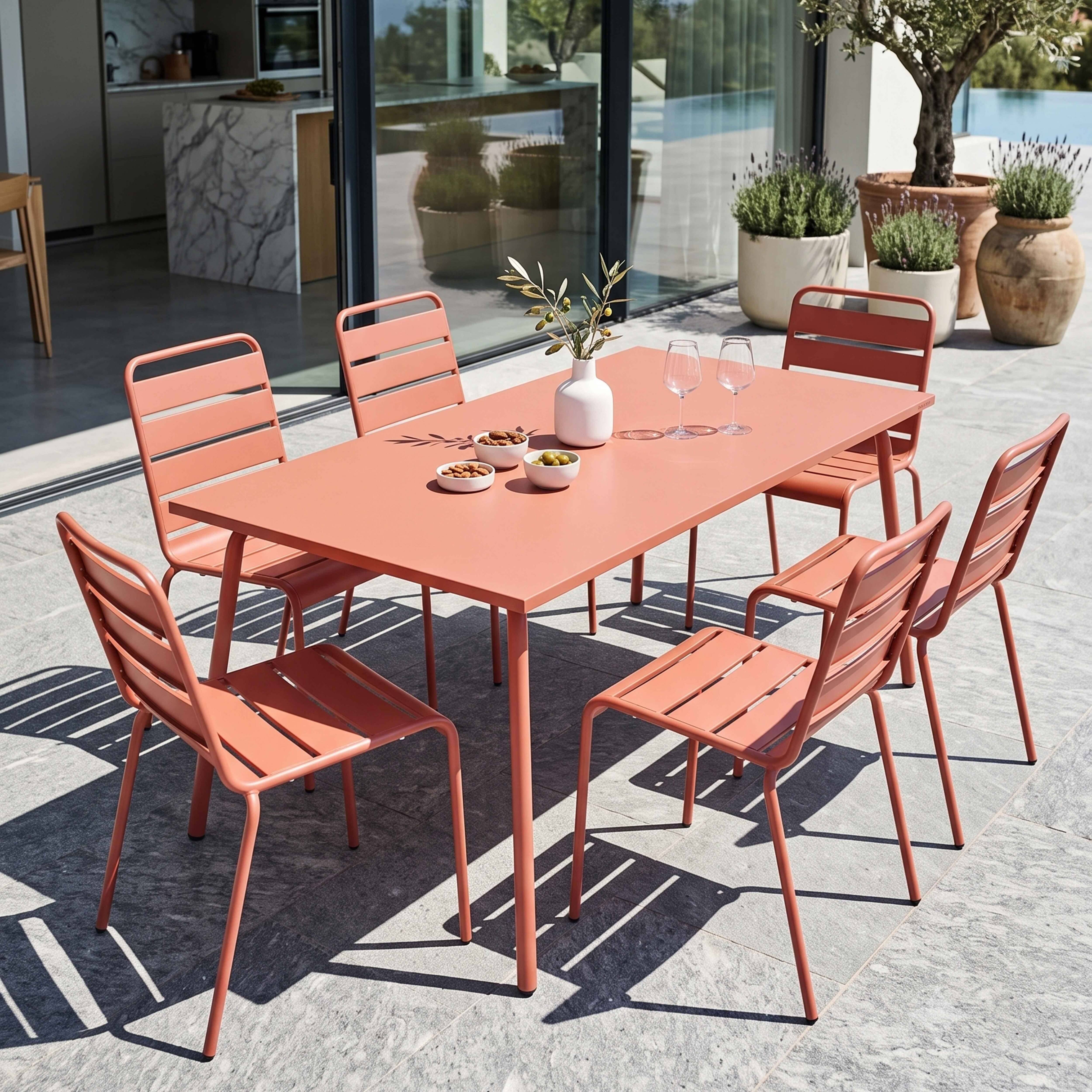 Oviala - Ensemble table de jardin et 6 chaises en métal argile Palavas - Oviala - Imagen 2