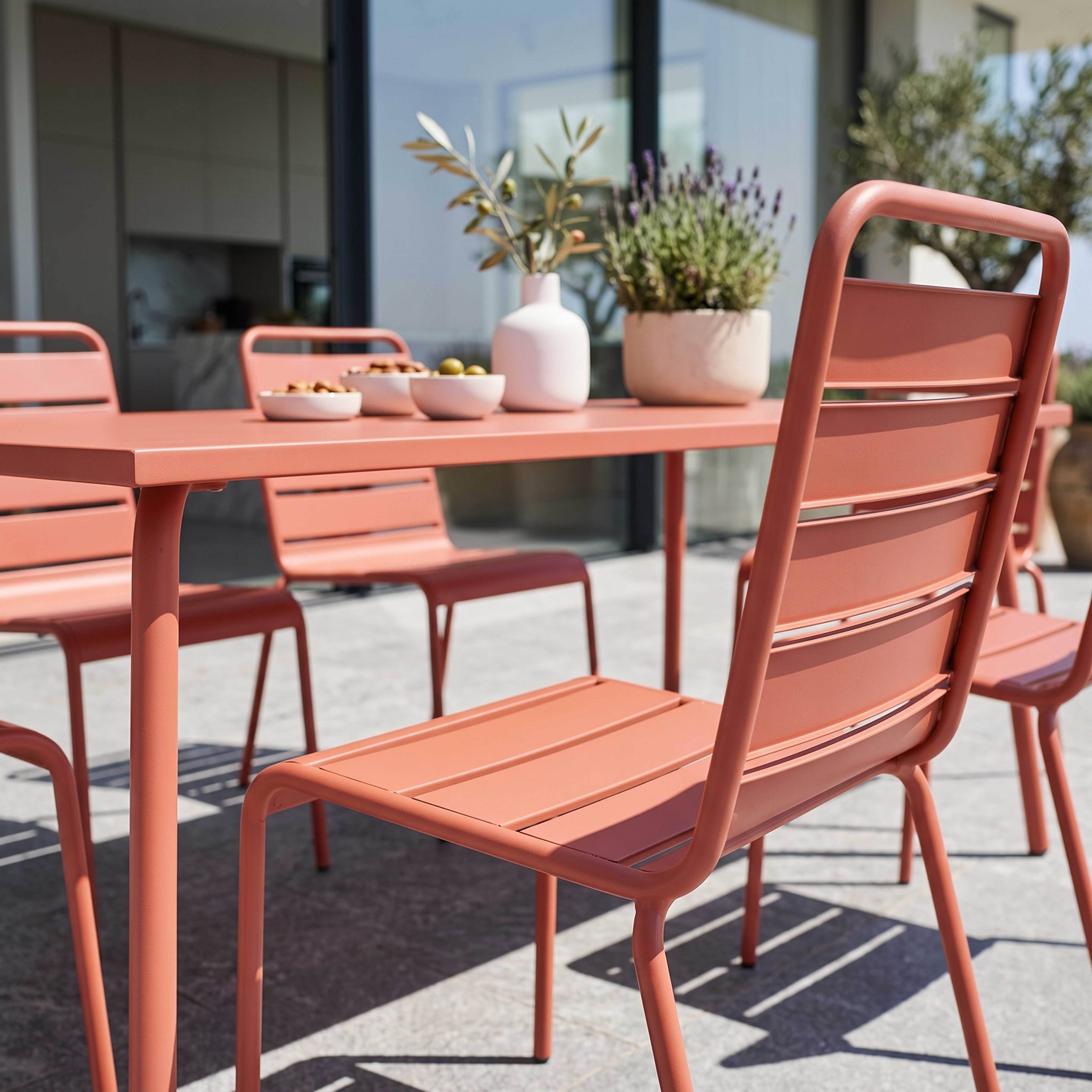 Oviala - Ensemble table de jardin et 6 chaises en métal argile Palavas - Oviala - Imagen 4