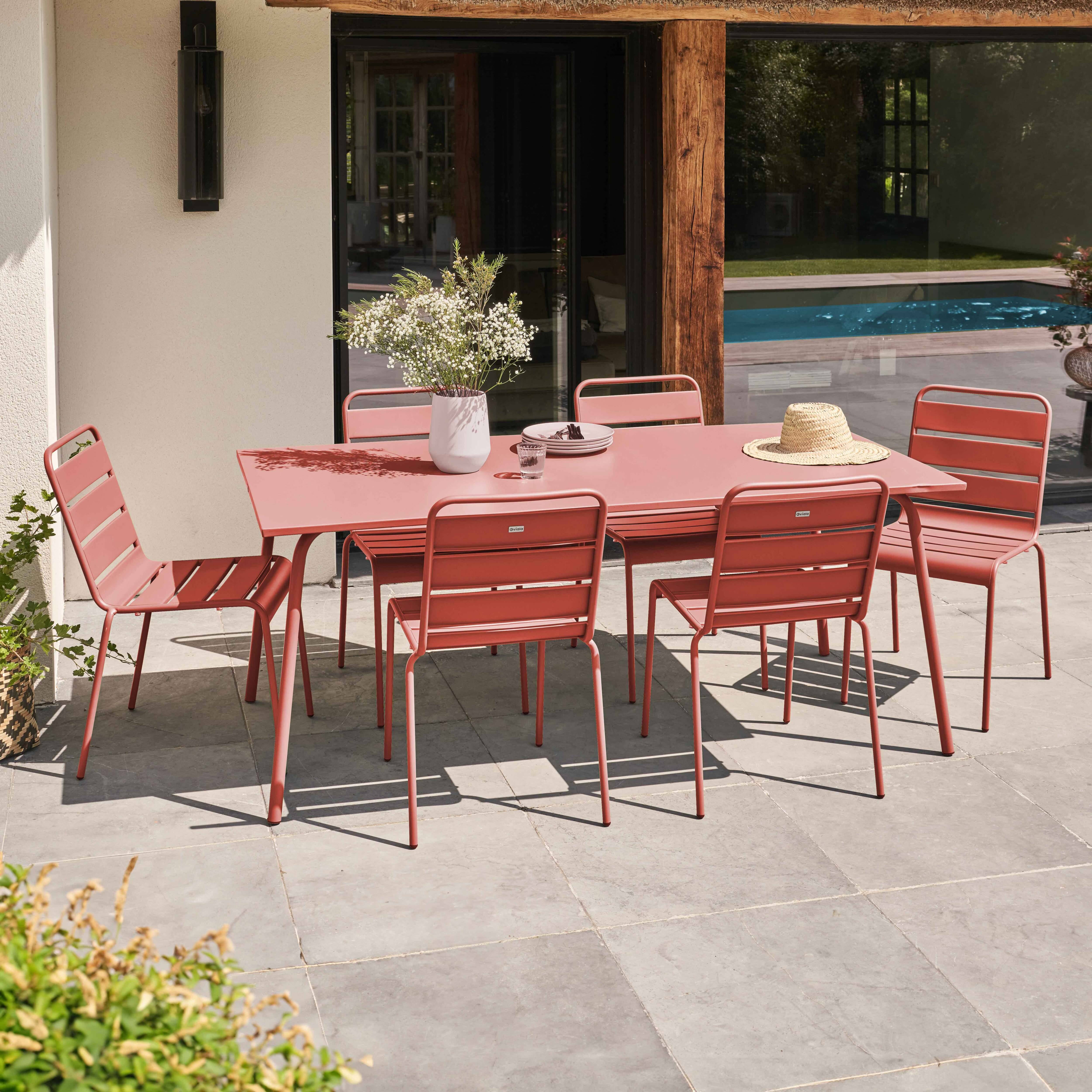 Oviala - Ensemble table de jardin et 6 chaises en métal argile Palavas - Oviala - Image 2