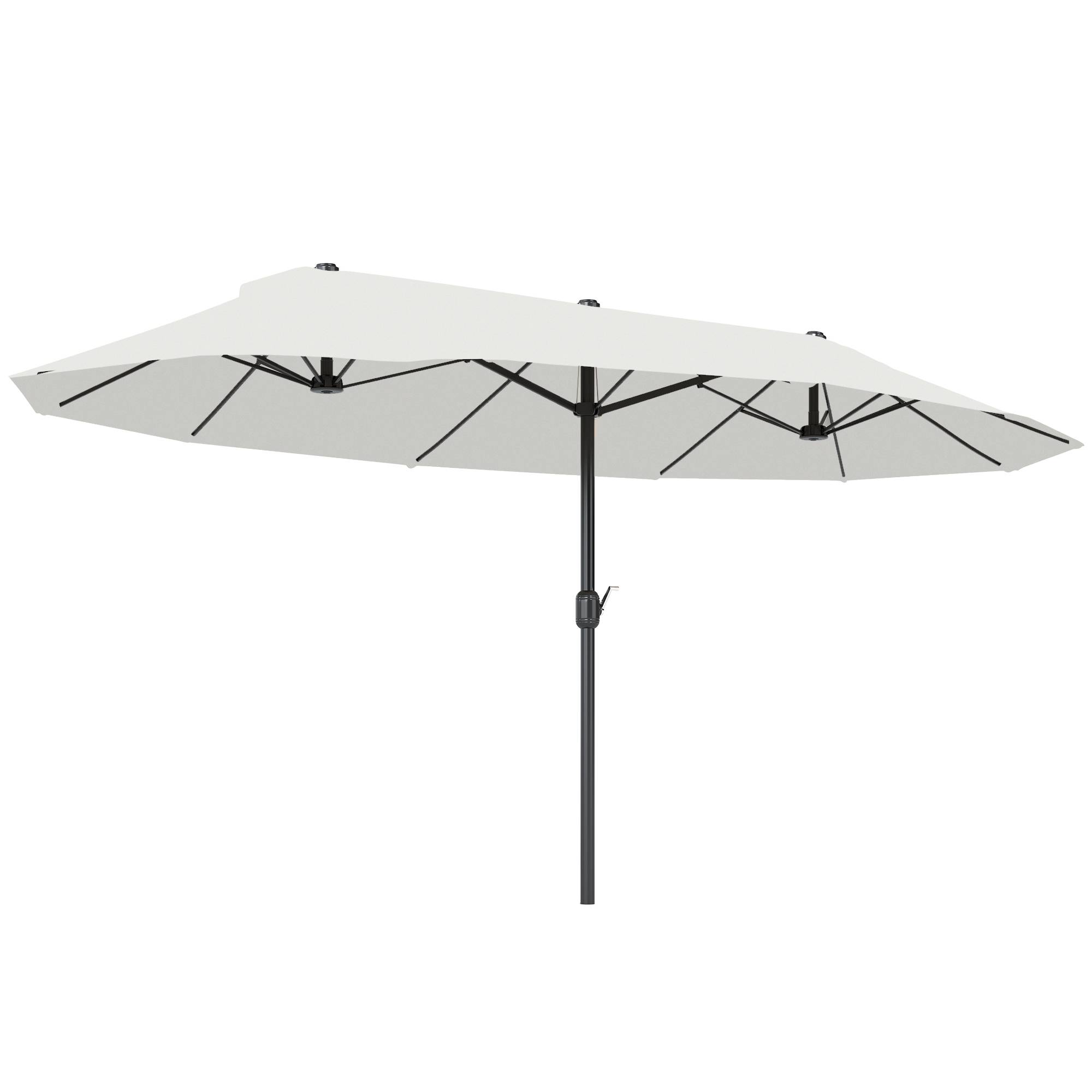 Parasol double 4,6x2,7 m à 12 baleines avec prises d'air et manivelle, en acier et polyester anti-UV, beige - Image 1