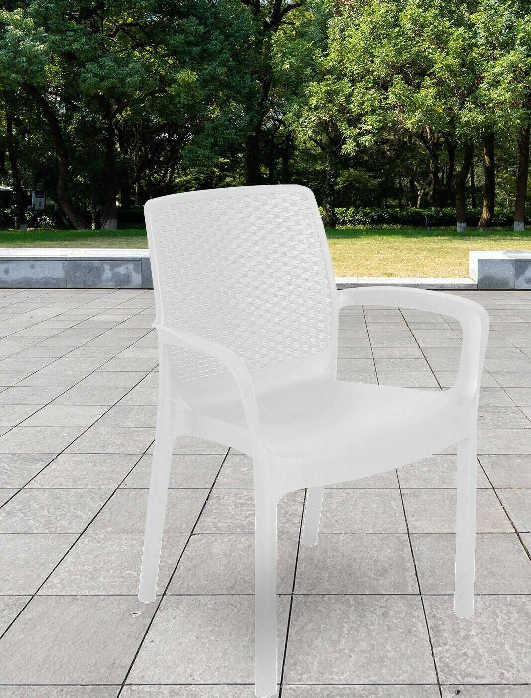 Dmora - Chaise d'extérieur Torino, Siège de jardin, Chaise pour table à manger, Fauteuil d'extérieur effet rotin, 54x60h82 cm, Blanc - Dmora - Imagen 5