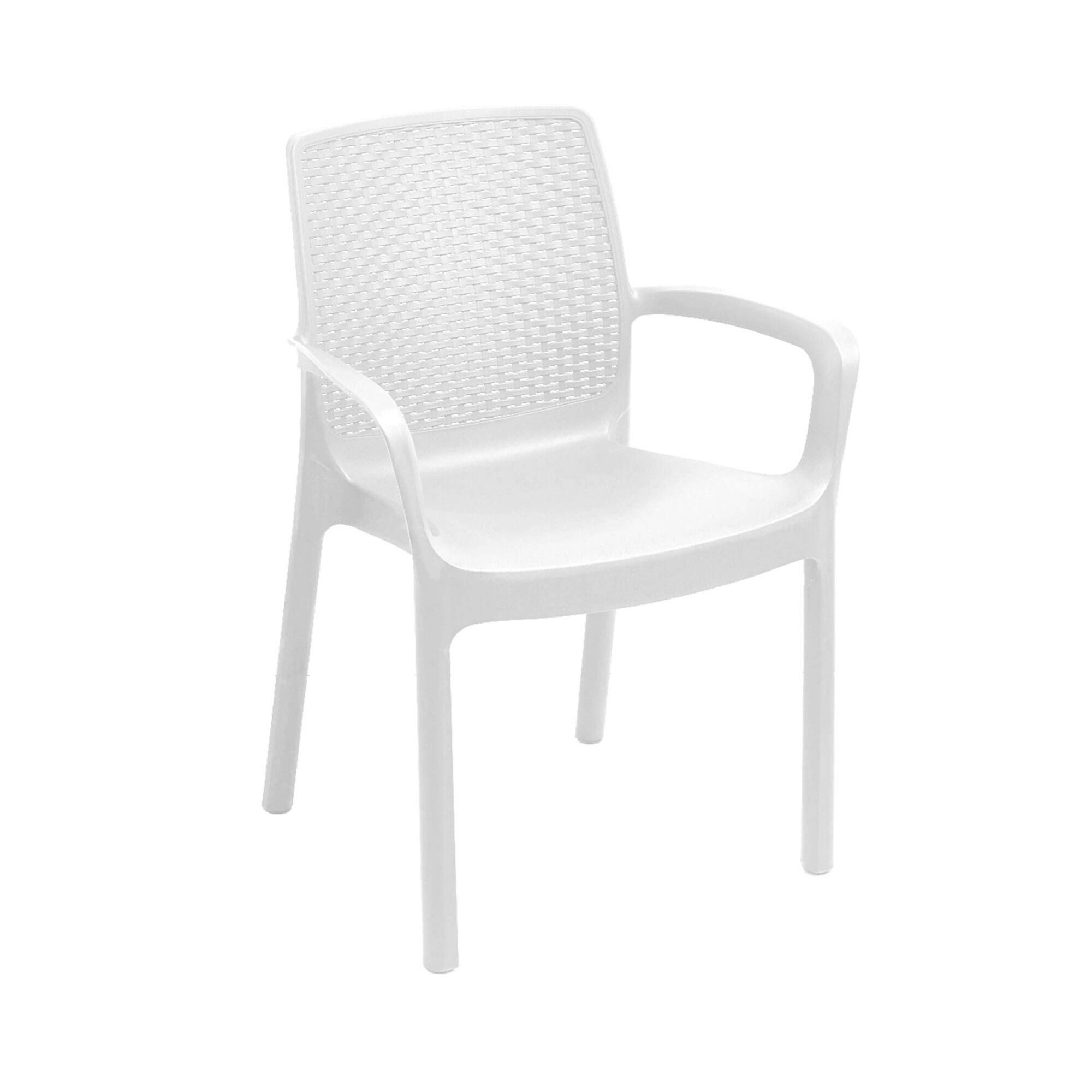 Dmora - Chaise d'extérieur Torino, Siège de jardin, Chaise pour table à manger, Fauteuil d'extérieur effet rotin, 54x60h82 cm, Blanc - Dmora - Imagen 1