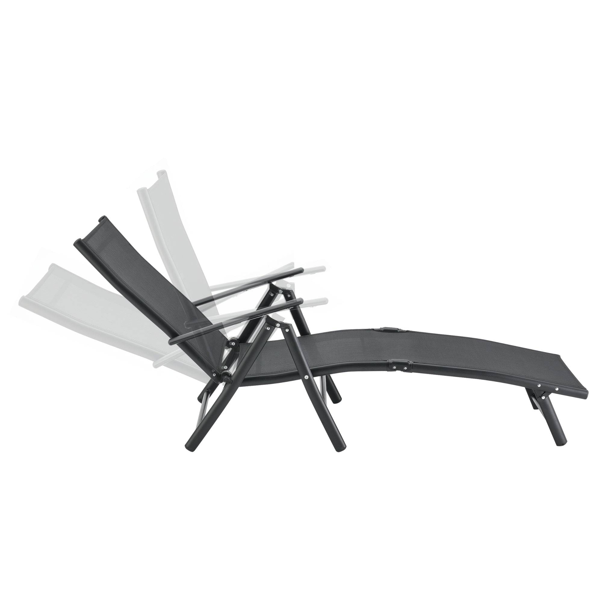 Helloshop26 - Transat bain de soleil inclinable 160° bain de soleil avec accoudoirs 150 x 65 x 86 cm noir - Imagen 5
