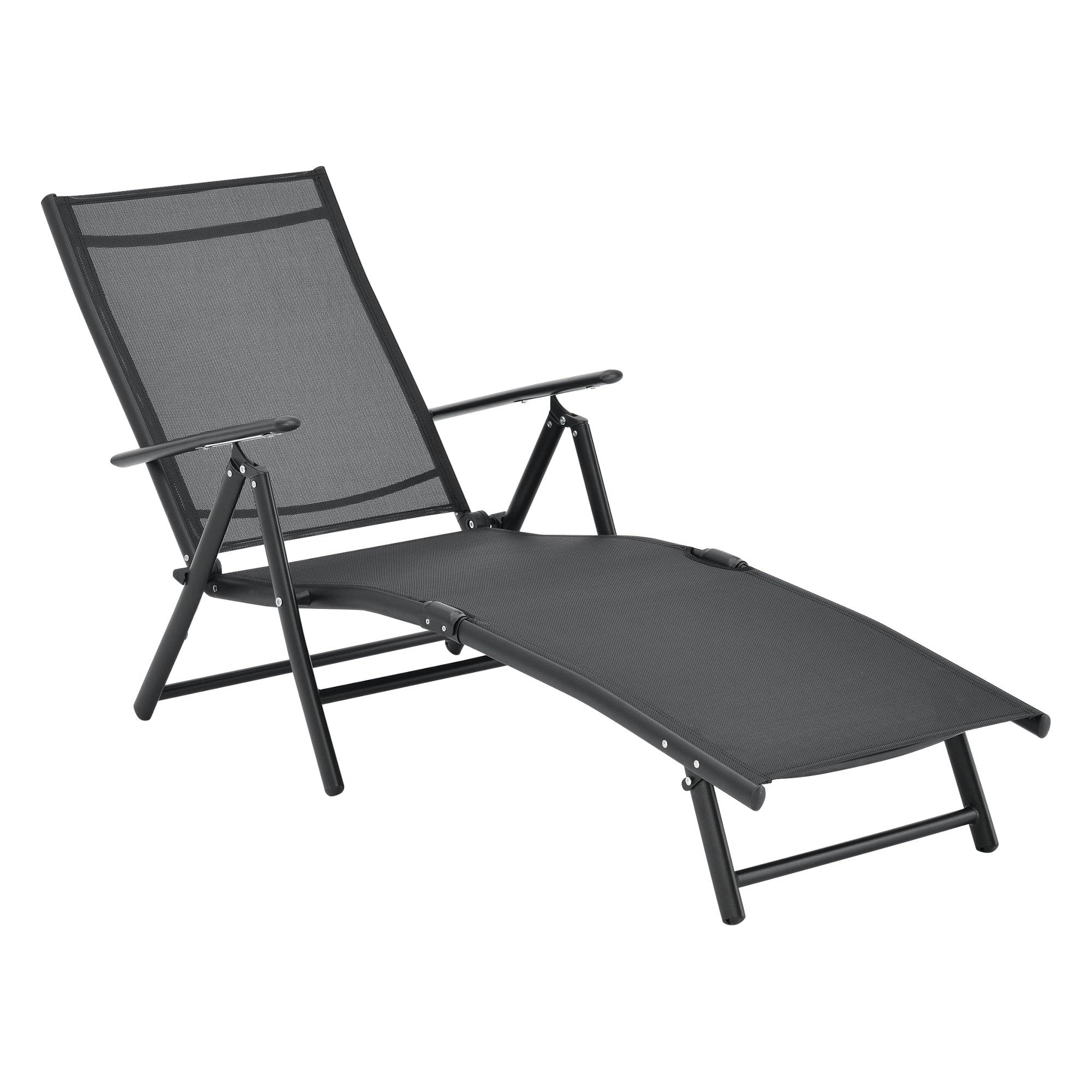 Helloshop26 - Transat bain de soleil inclinable 160° bain de soleil avec accoudoirs 150 x 65 x 86 cm noir - Imagen 2