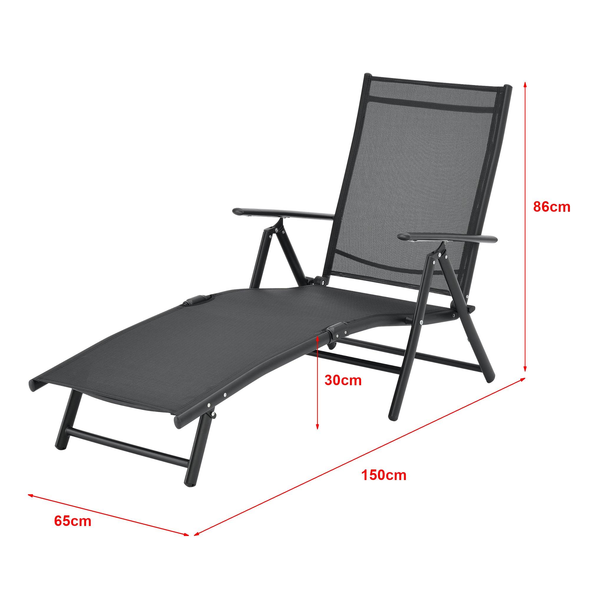 Helloshop26 - Transat bain de soleil inclinable 160° bain de soleil avec accoudoirs 150 x 65 x 86 cm noir - Imagen 3