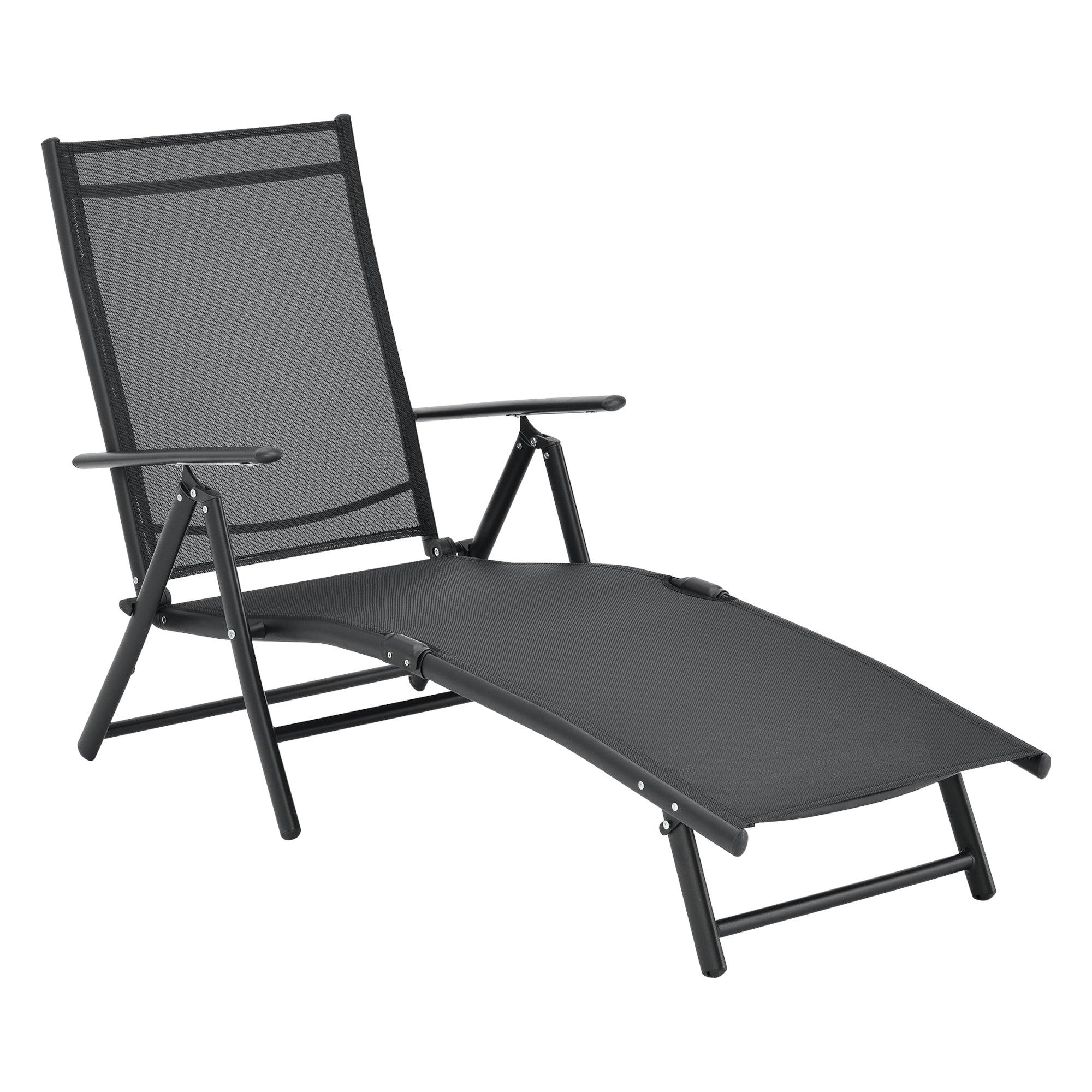 Helloshop26 - Transat bain de soleil inclinable 160° bain de soleil avec accoudoirs 150 x 65 x 86 cm noir - Imagen 1