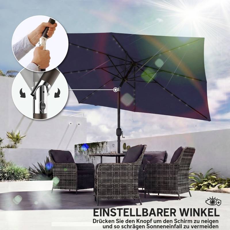 Parasol rectangulaire polyester terrasse LED solaire inclinable 289x198cm bleu marine - ComfortXL Outdoor Living - Image 8
