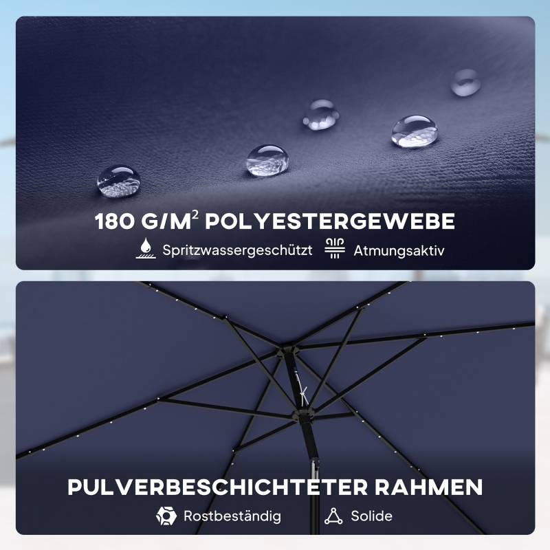 Parasol rectangulaire polyester terrasse LED solaire inclinable 289x198cm bleu marine - ComfortXL Outdoor Living - Image 7