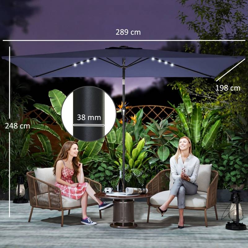 Parasol rectangulaire polyester terrasse LED solaire inclinable 289x198cm bleu marine - ComfortXL Outdoor Living - Image 3