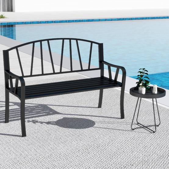 Banc de Jardin en Métal de 129cm Banc à Lattes pour 2 à 3 Personnes Banc pour Parc avec Accoudoirs - Image 3