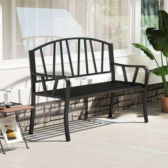 Banc de Jardin en Métal de 129cm Banc à Lattes pour 2 à 3 Personnes Banc pour Parc avec Accoudoirs - Image 4