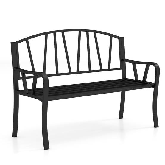 Banc de Jardin en Métal de 129cm Banc à Lattes pour 2 à 3 Personnes Banc pour Parc avec Accoudoirs - Image 1