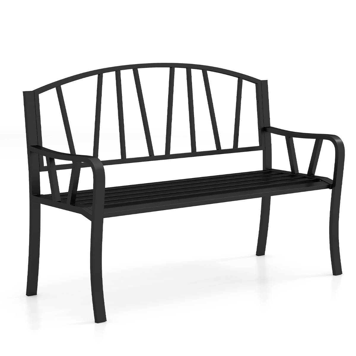 Banc de Jardin en Métal de 129cm Banc à Lattes pour 2 à 3 Personnes Banc pour Parc avec Accoudoirs - Image 1
