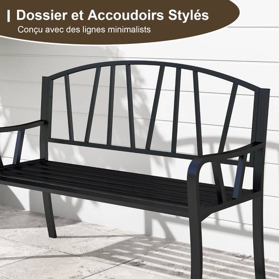 Banc de Jardin en Métal de 129cm Banc à Lattes pour 2 à 3 Personnes Banc pour Parc avec Accoudoirs - Image 7