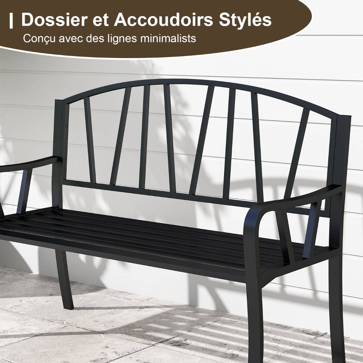 Banc de Jardin en Métal de 129cm Banc à Lattes pour 2 à 3 Personnes Banc pour Parc avec Accoudoirs - Image 7