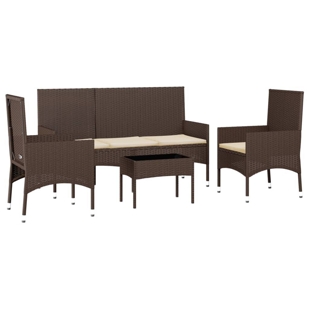 Helloshop26 - Salon de jardin meuble d'extérieur ensemble de mobilier 4 pièces avec coussins marron résine tressée - Imagen 1