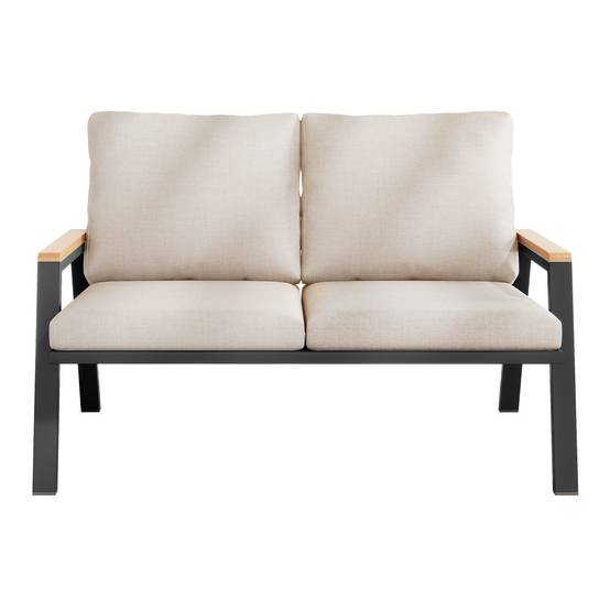 Canapé de jardin 2 places acier galvanisé accoudoirs bois-plastique gris-beige - Image 8