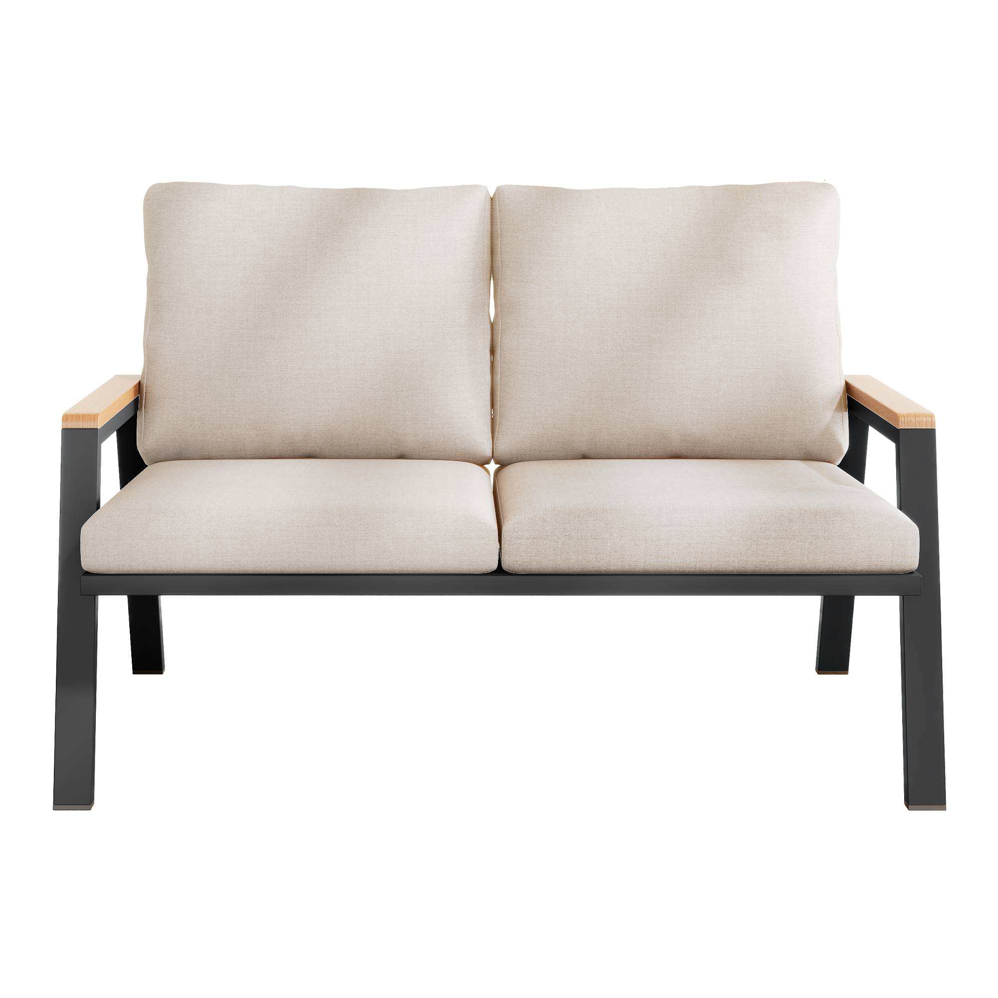 Canapé de jardin 2 places acier galvanisé accoudoirs bois-plastique gris-beige - Image 8