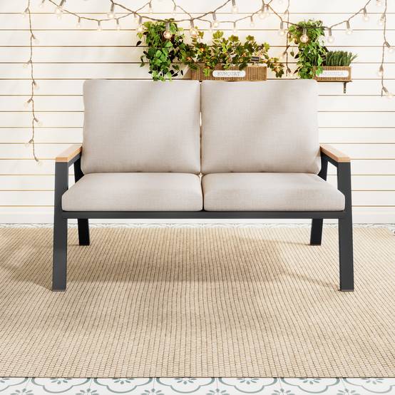 Canapé de jardin 2 places acier galvanisé accoudoirs bois-plastique gris-beige - Image 2