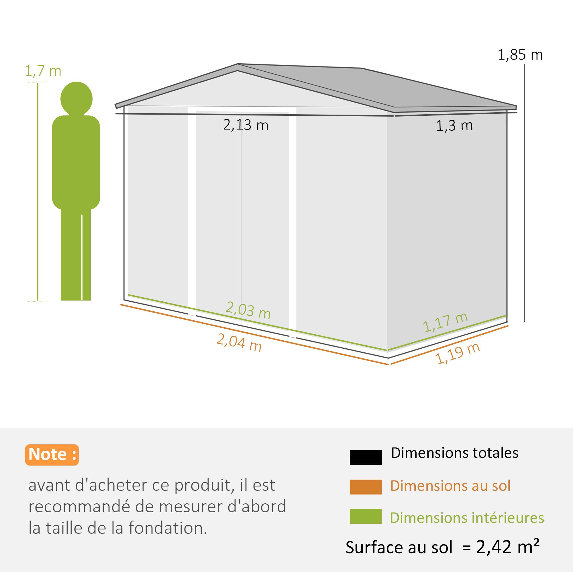 ComfortXL - Abri de jardin en acier gris 2,42 m² pour outils avec kit de fondation et double porte verrouillable - Image 3