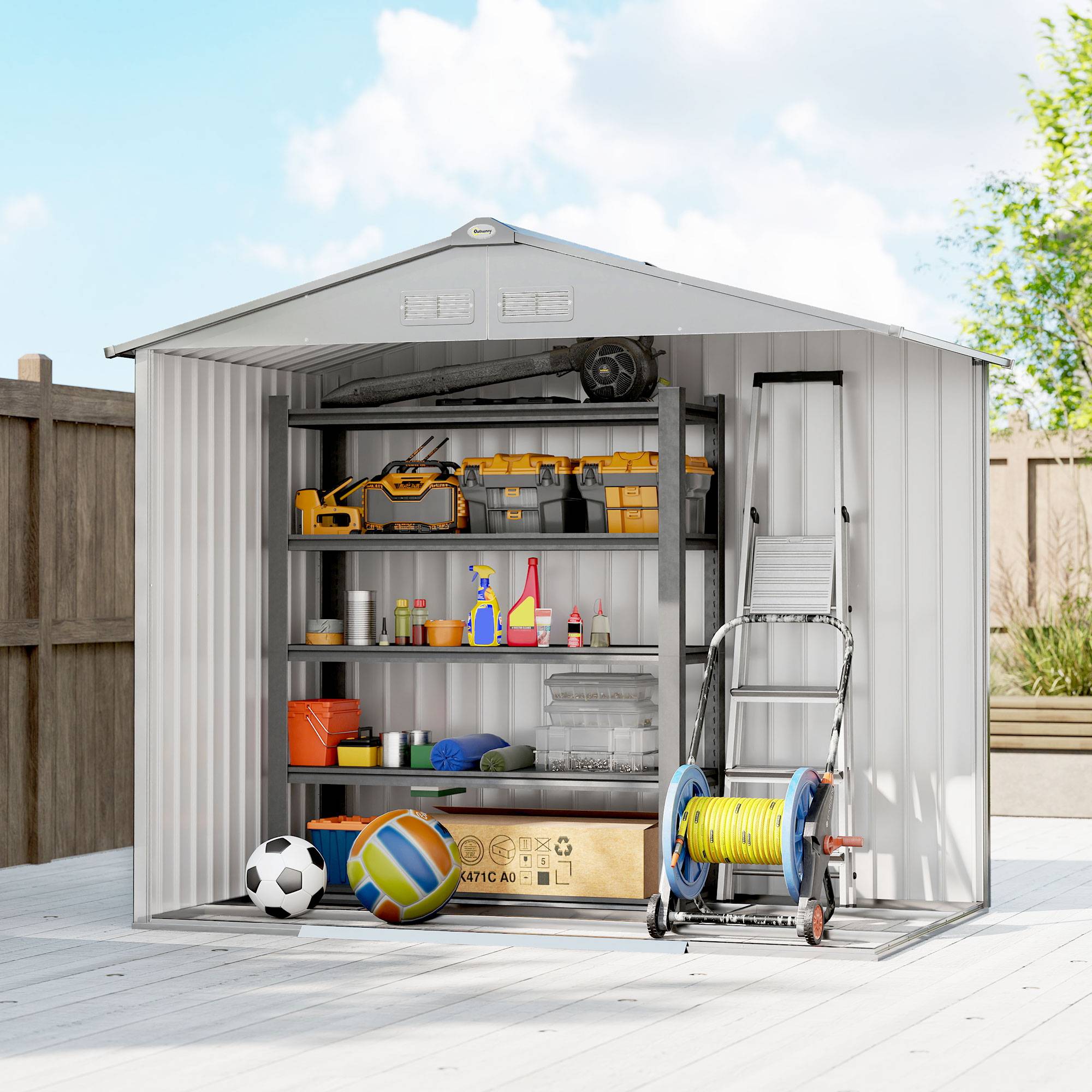 ComfortXL - Abri de jardin en acier gris 2,42 m² pour outils avec kit de fondation et double porte verrouillable - Image 9