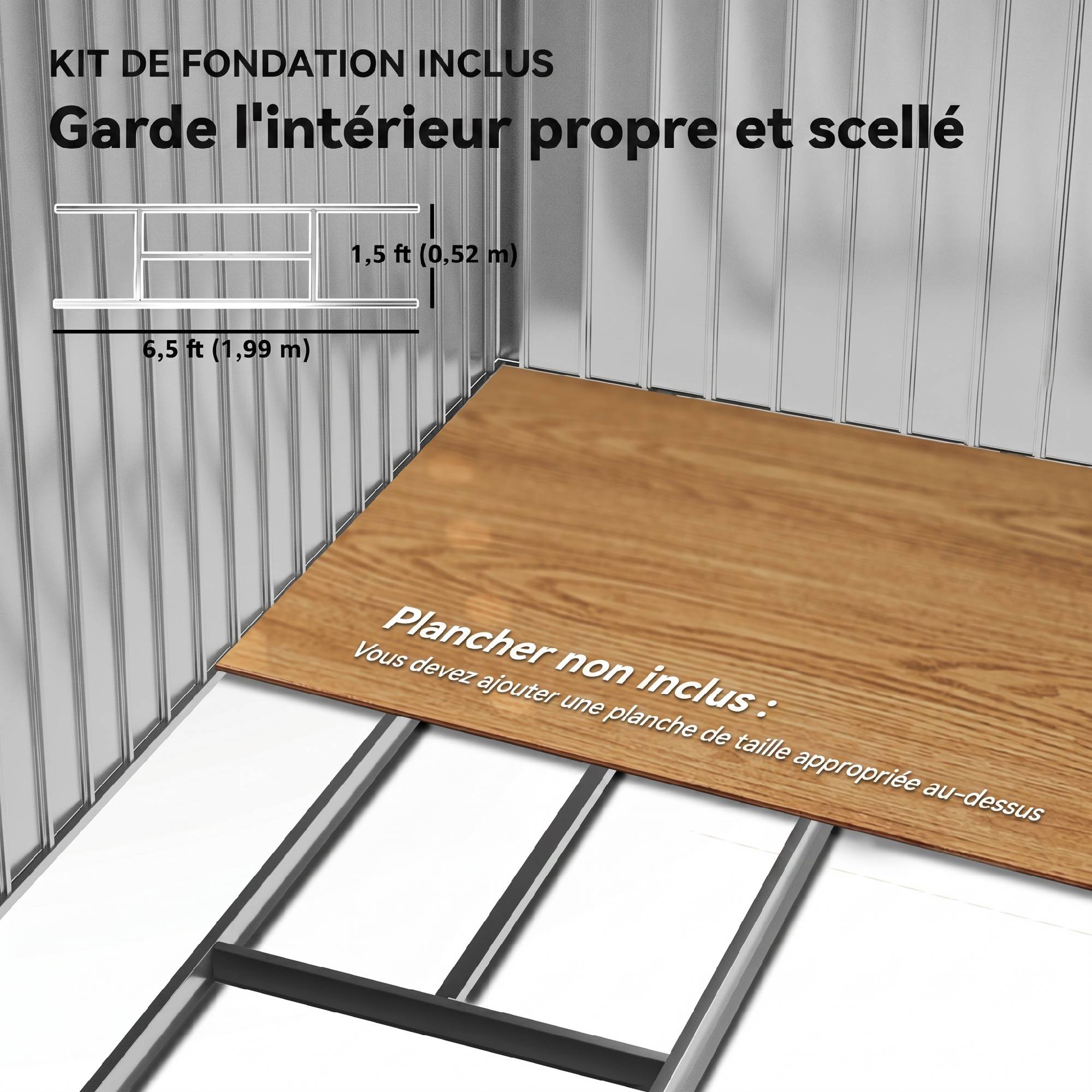 ComfortXL - Abri de jardin en acier gris 2,42 m² pour outils avec kit de fondation et double porte verrouillable - Image 6
